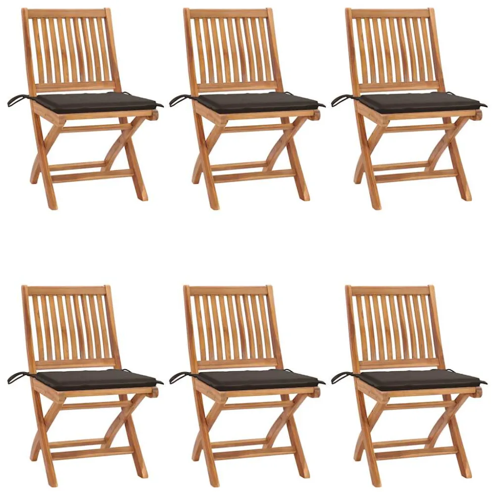 Tuinstoelen 6 st inklapbaar met kussens massief teakhout vidaXL