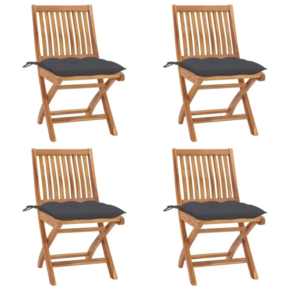 Tuinstoelen 4 st inklapbaar met kussens massief teakhout vidaXL