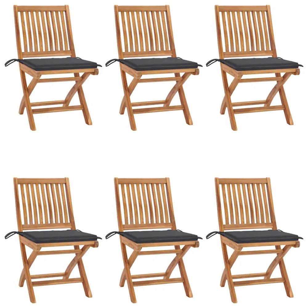 Tuinstoelen 6 st inklapbaar met kussens massief teakhout vidaXL