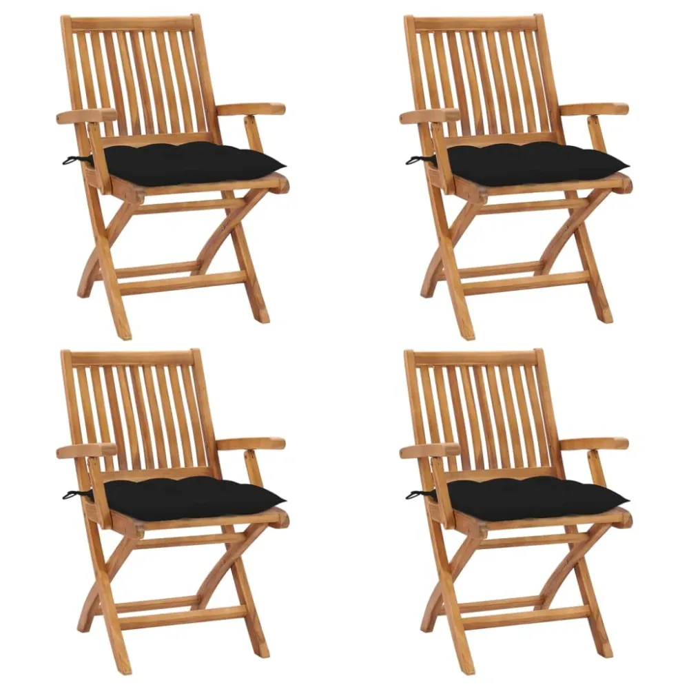 Tuinstoelen 4 st inklapbaar met kussens massief teakhout vidaXL