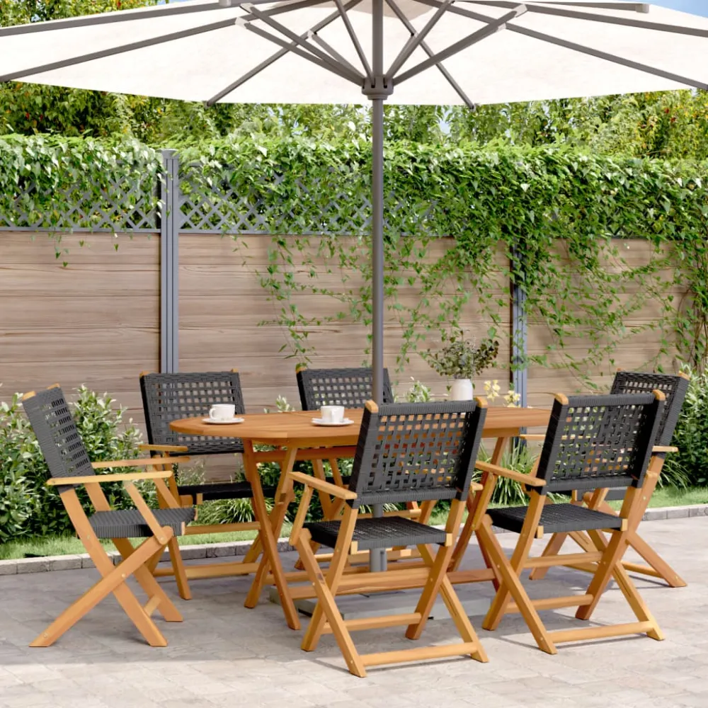 Tuinstoelen 6 st inklapbaar poly rattan en massief hout zwart vidaXL