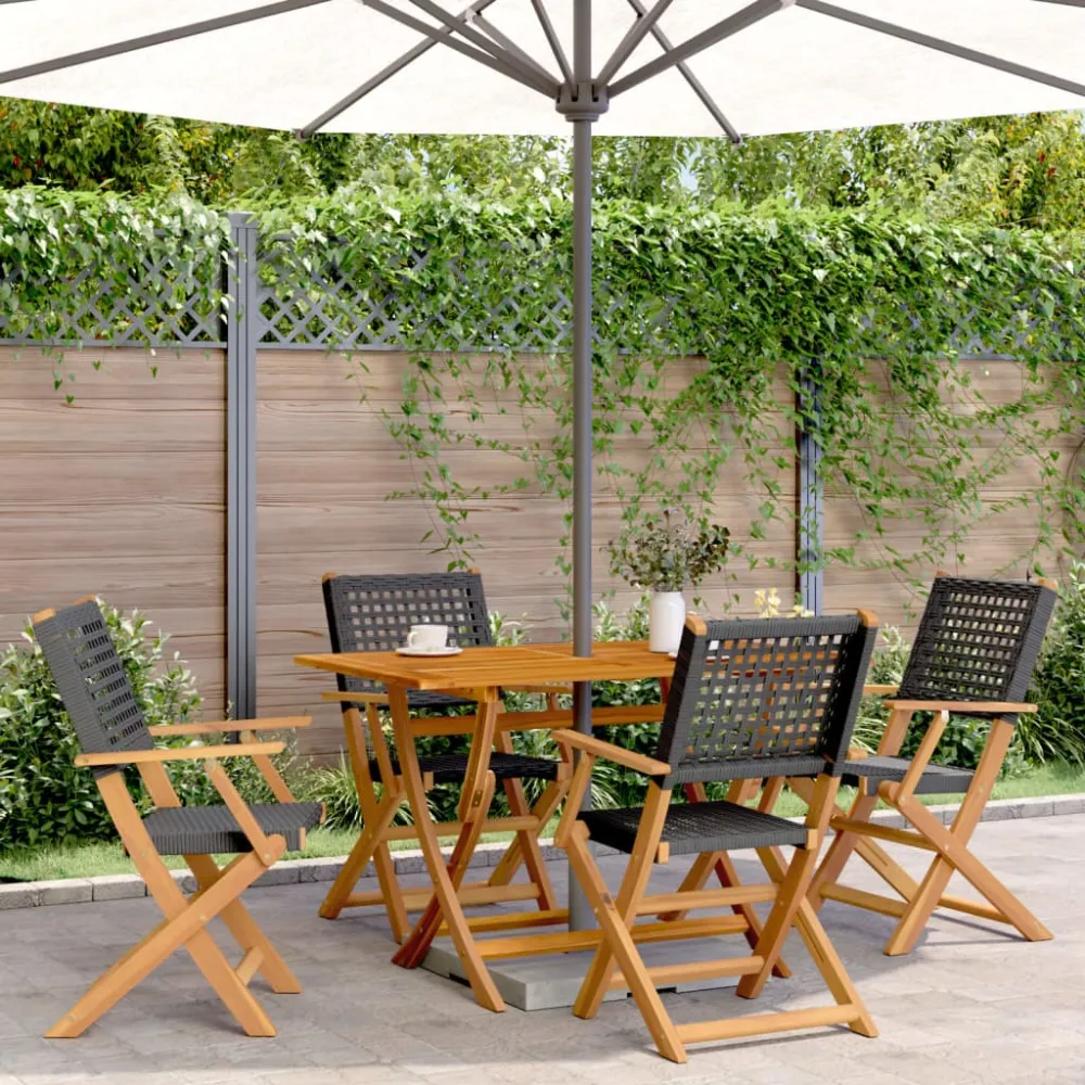 Tuinstoelen 4 st inklapbaar poly rattan en massief hout zwart vidaXL