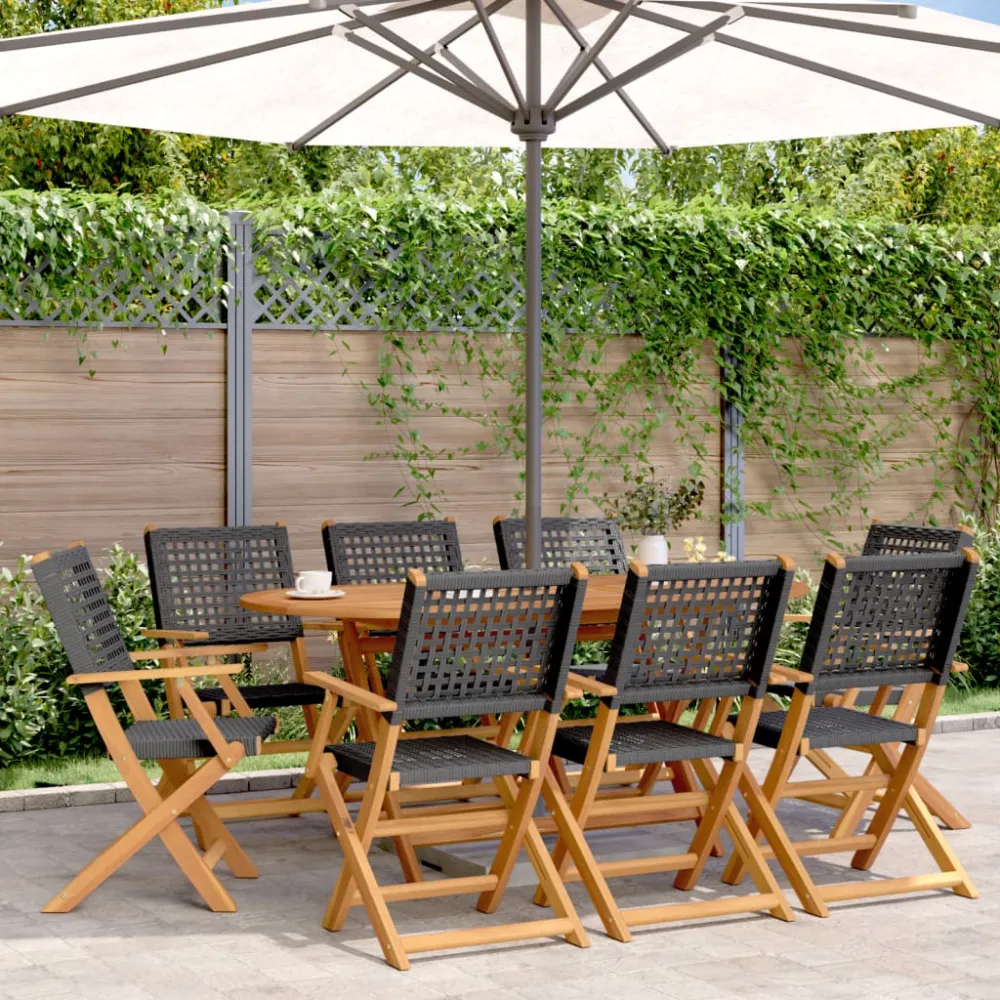 Tuinstoelen 8 st inklapbaar poly rattan en massief hout zwart vidaXL