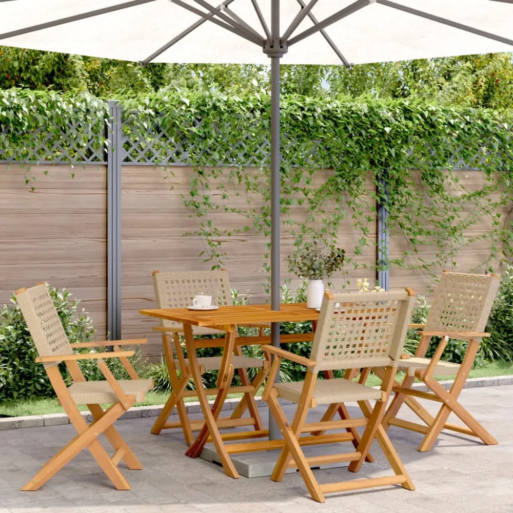 Tuinstoelen 4 st inklapbaar poly rattan en massief hout beige vidaXL