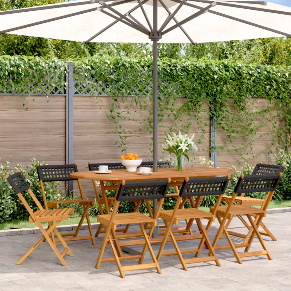 Tuinstoelen 8 st inklapbaar poly rattan en massief hout zwart vidaXL