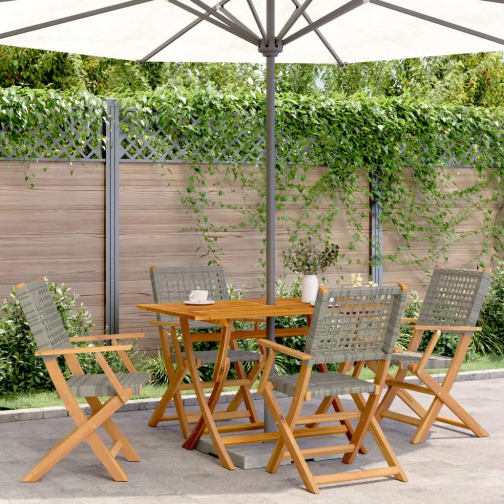 Tuinstoelen 4 st inklapbaar poly rattan en massief hout grijs vidaXL