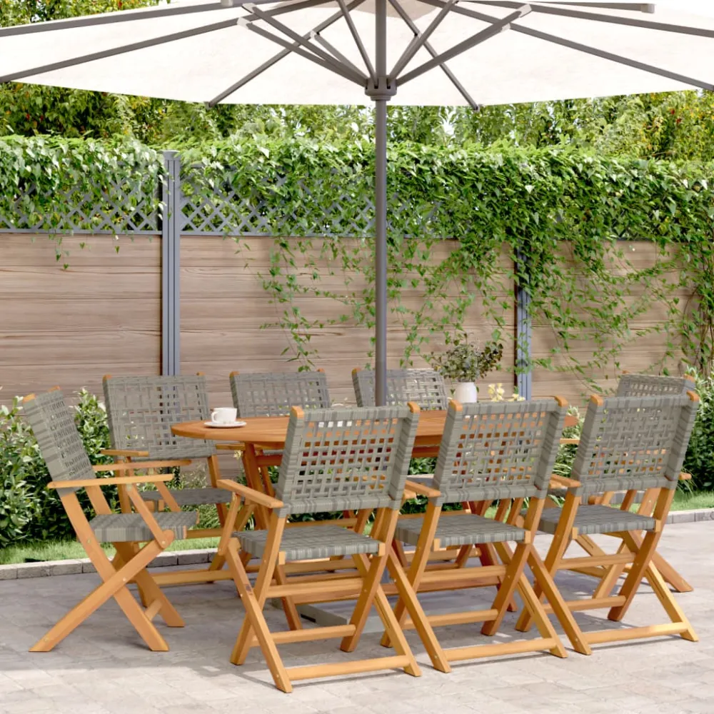 Tuinstoelen 8 st inklapbaar poly rattan en massief hout grijs vidaXL
