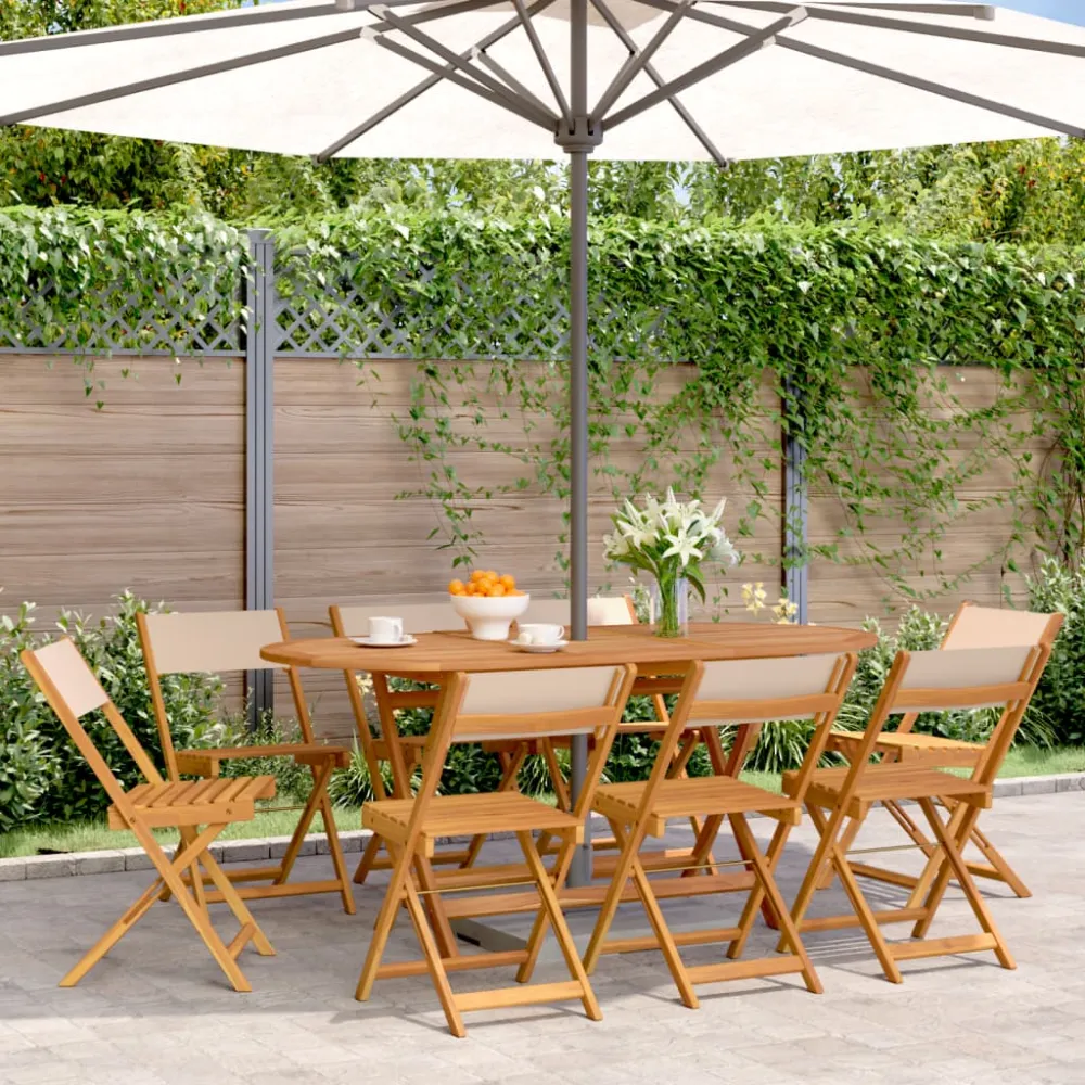 Tuinstoelen 8 st inklapbaar stof en massief hout beige vidaXL