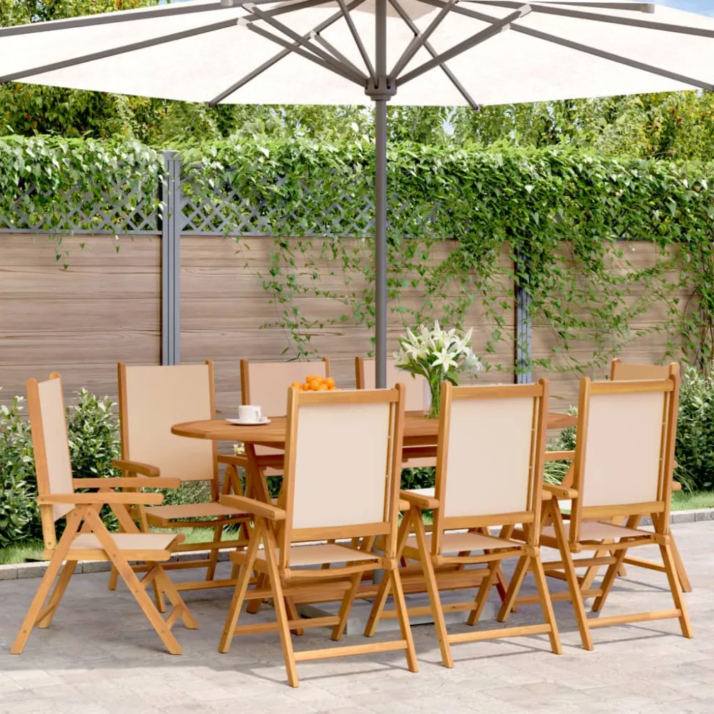 Tuinstoelen 8 st inklapbaar stof en massief hout beige vidaXL