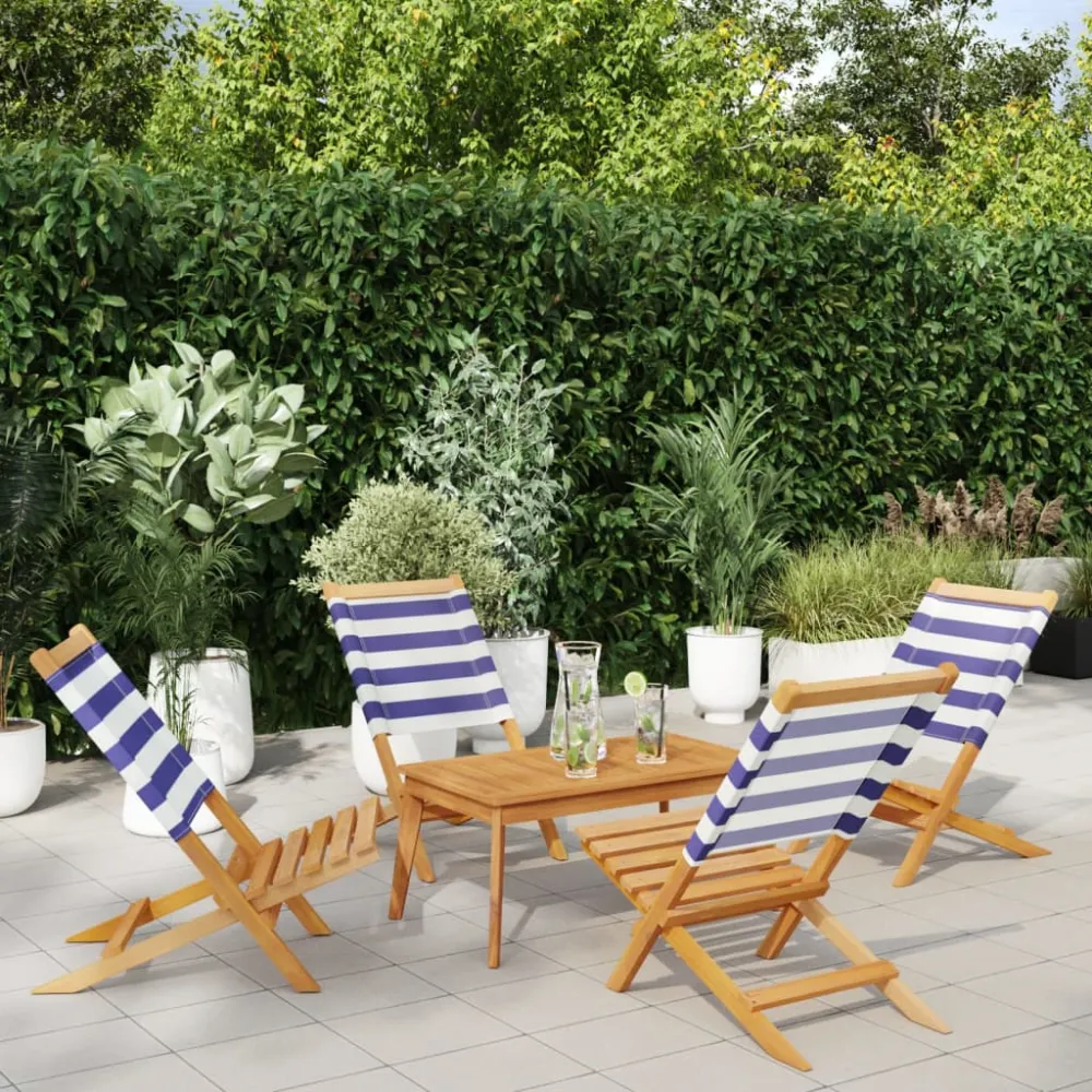 Tuinstoelen 4 st inklapbaar stof en massief hout blauw en wit vidaXL