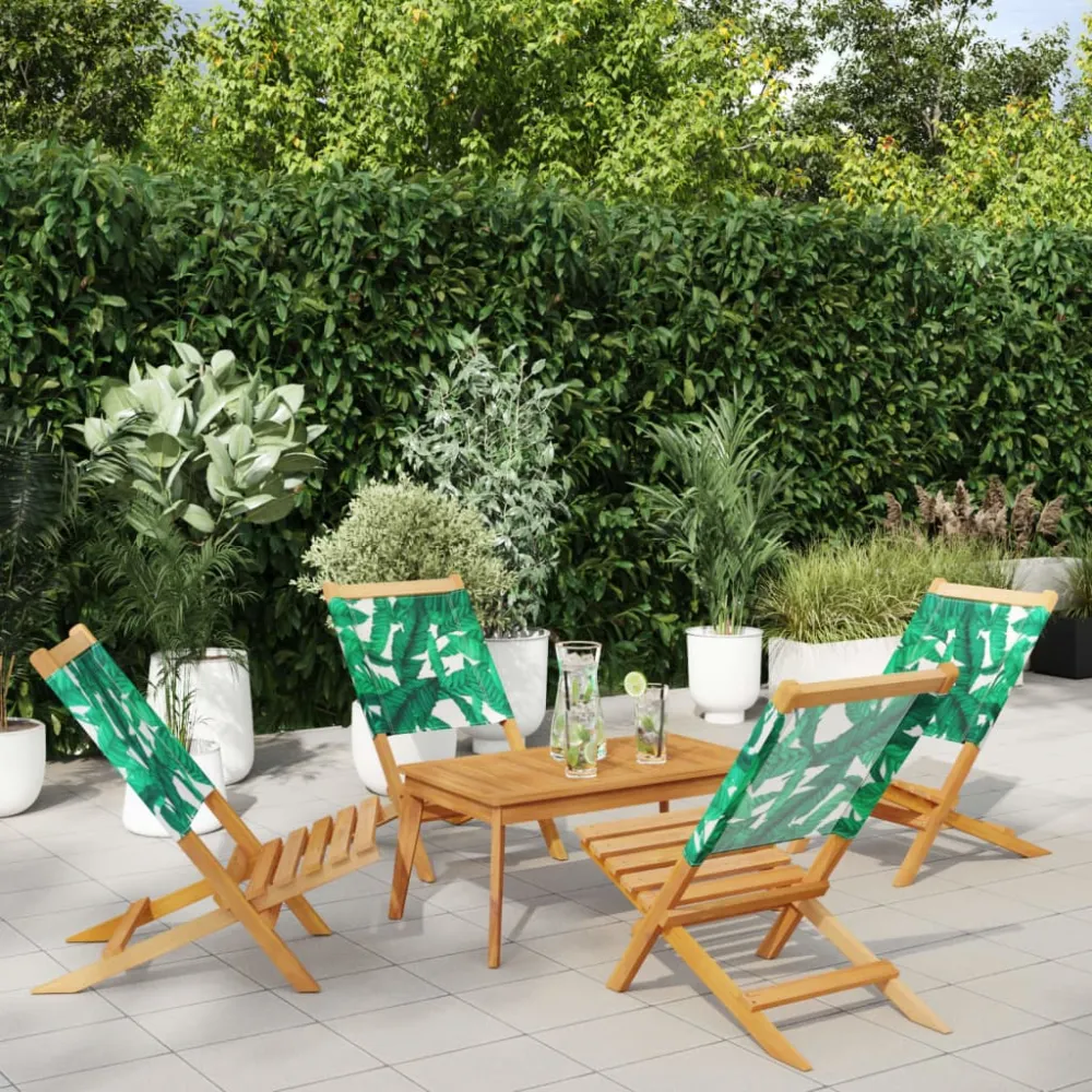 Tuinstoelen 4 st inklapbaar stof en massief hout groen vidaXL