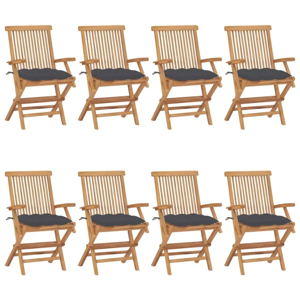 Tuinstoelen 8 st met antracietkleurige kussens massief teakhout vidaXL