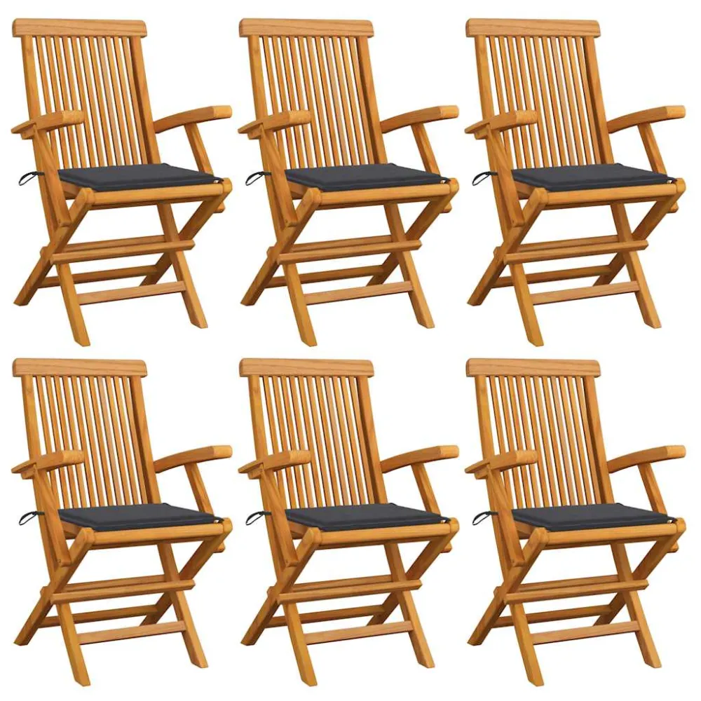 Tuinstoelen 6 st met antracietkleurige kussens massief teakhout vidaXL