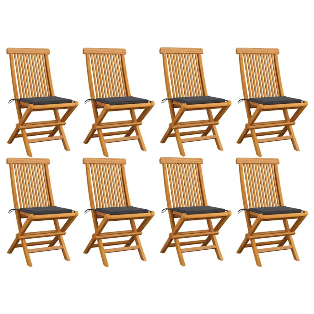 Tuinstoelen 8 st met antracietkleurige kussens massief teakhout vidaXL
