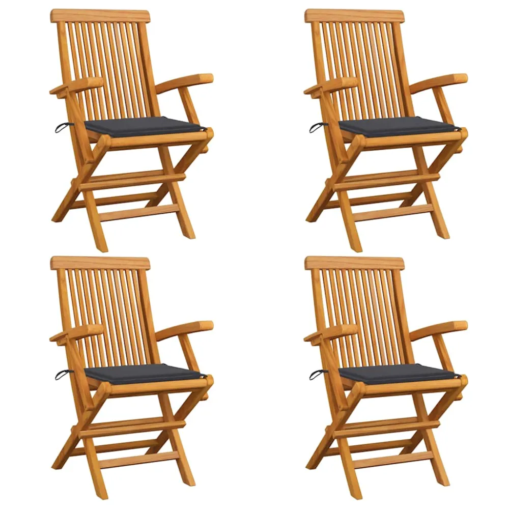 Tuinstoelen 4 st met antracietkleurige kussens massief teakhout vidaXL