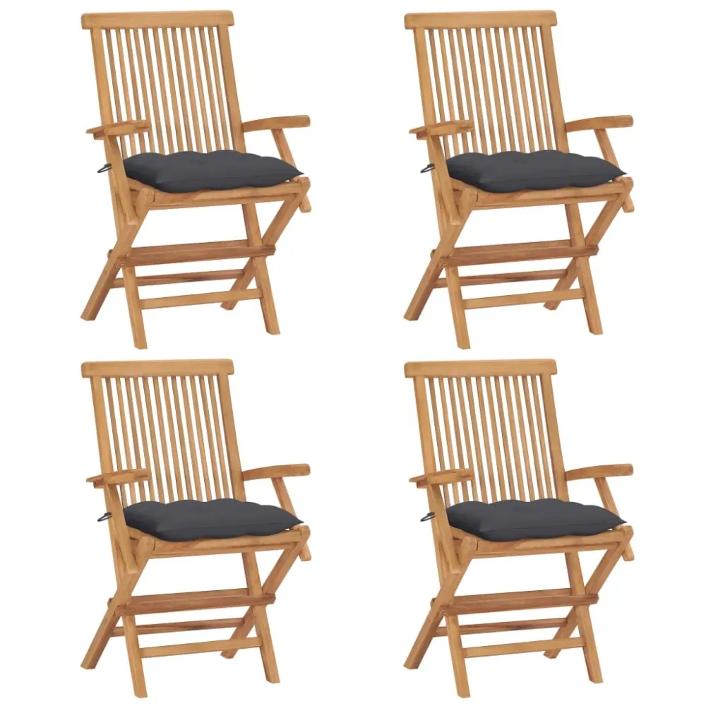 Tuinstoelen 4 st met antracietkleurige kussens massief teakhout vidaXL