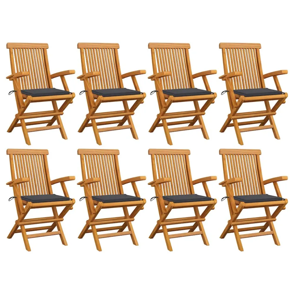 Tuinstoelen 8 st met antracietkleurige kussens massief teakhout vidaXL
