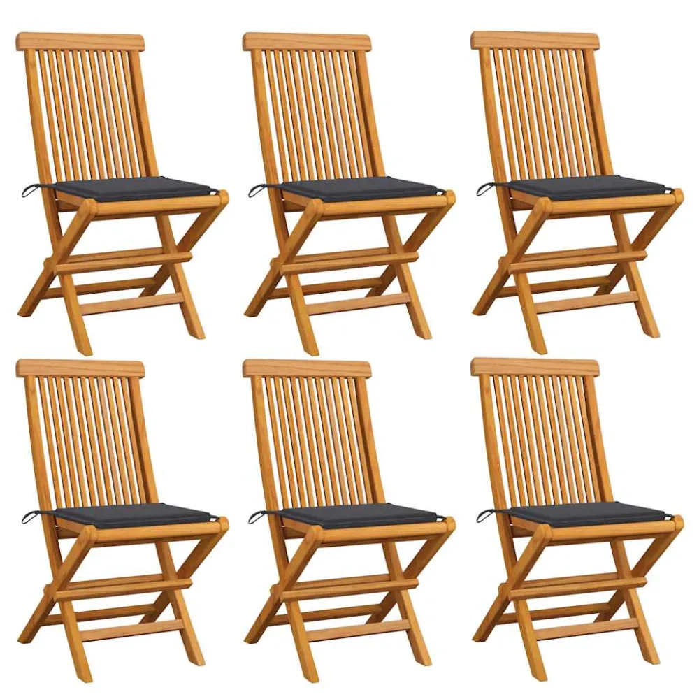 Tuinstoelen 6 st met antracietkleurige kussens massief teakhout vidaXL