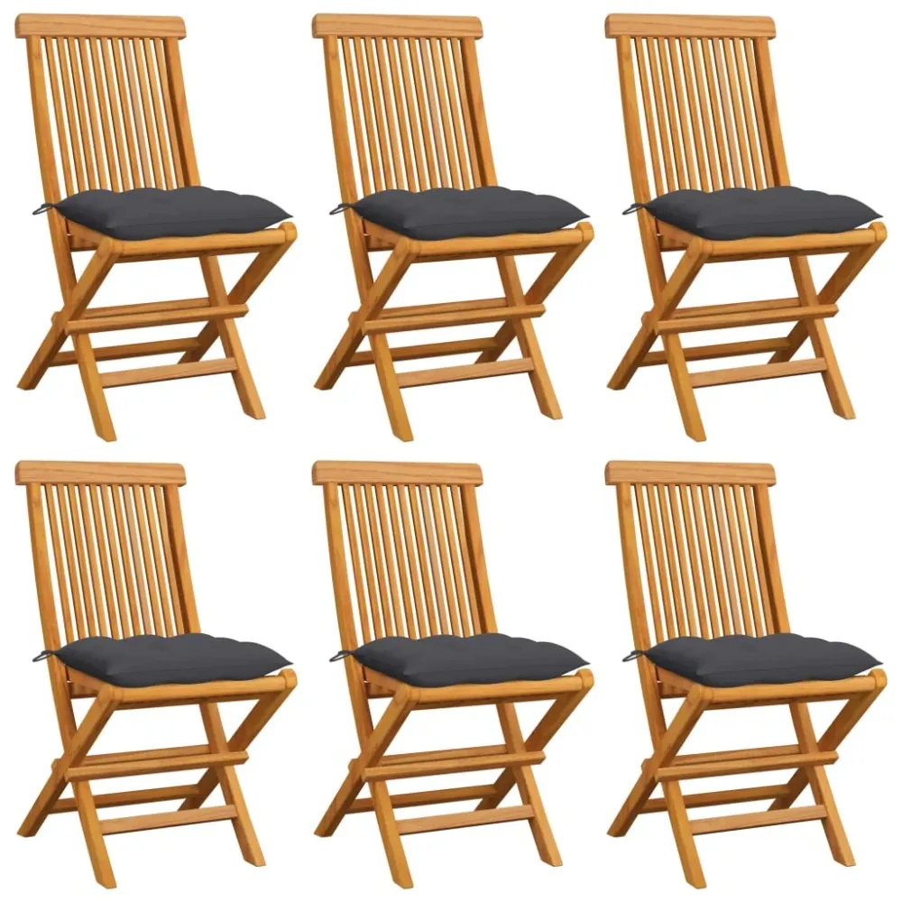 Tuinstoelen 6 st met antracietkleurige kussens massief teakhoutt vidaXL