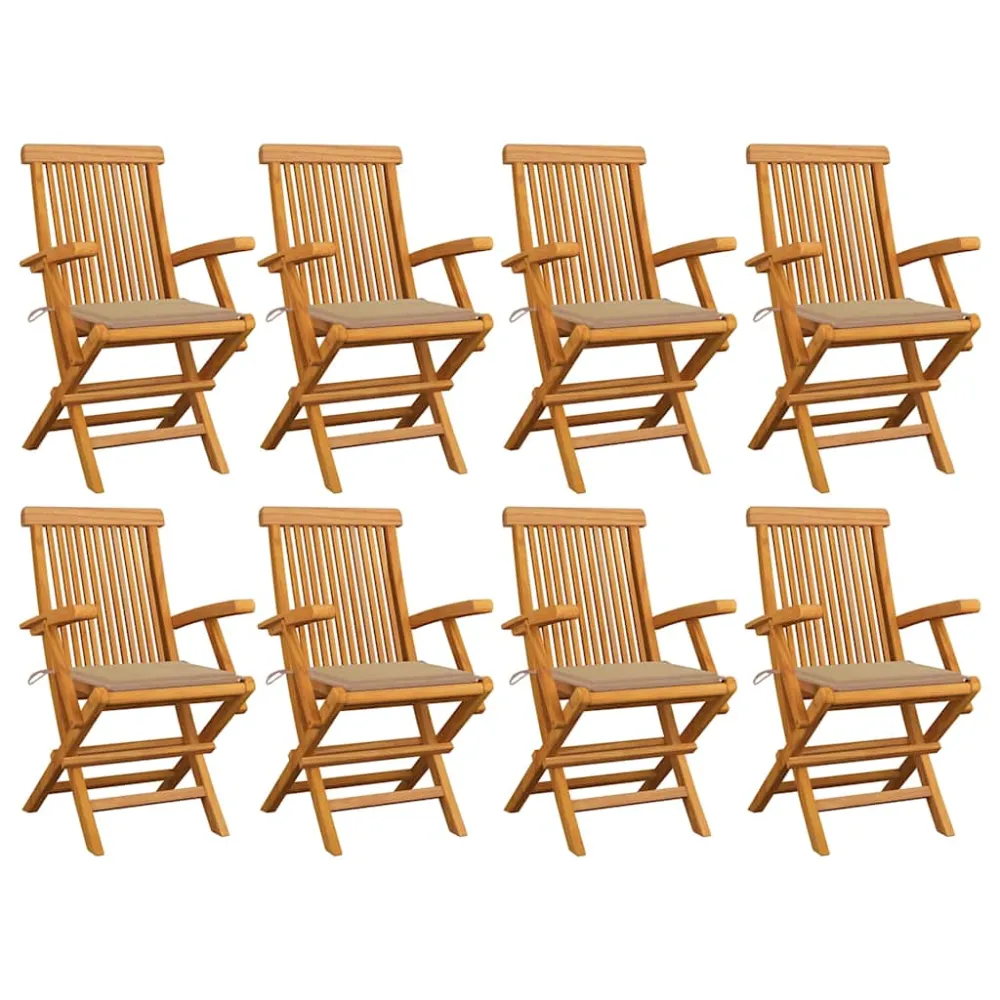 Tuinstoelen 8 st met beige kussens massief teakhout vidaXL