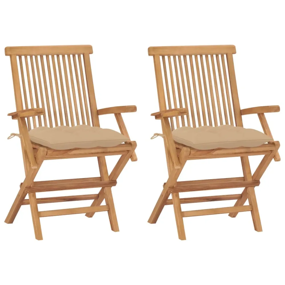 Tuinstoelen 2 st met beige kussens massief teakhout vidaXL
