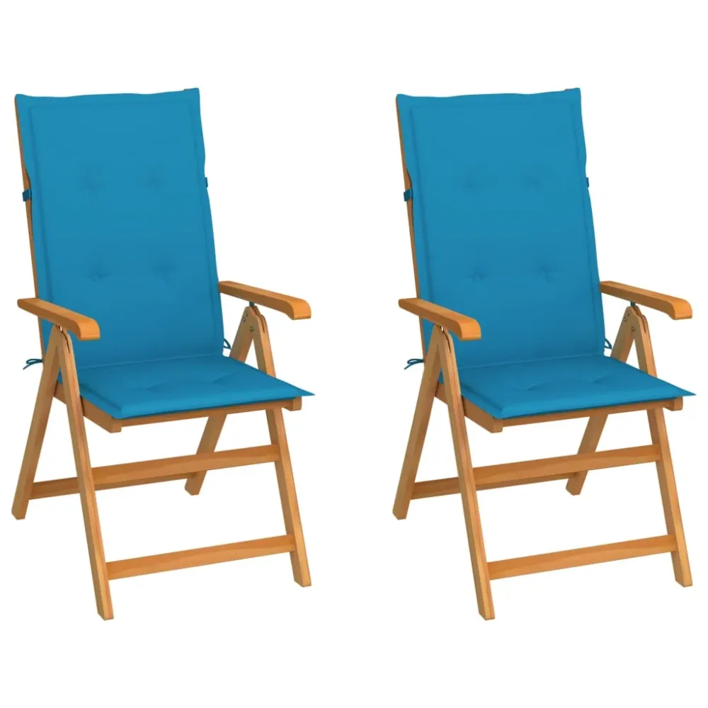 Tuinstoelen 2 st met blauwe kussens massief teakhout vidaXL