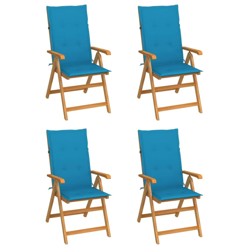 Tuinstoelen 4 st met blauwe kussens massief teakhout vidaXL