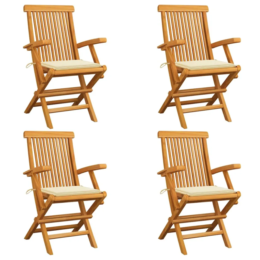 Tuinstoelen 4 st met crèmekleurige kussens massief teakhout vidaXL