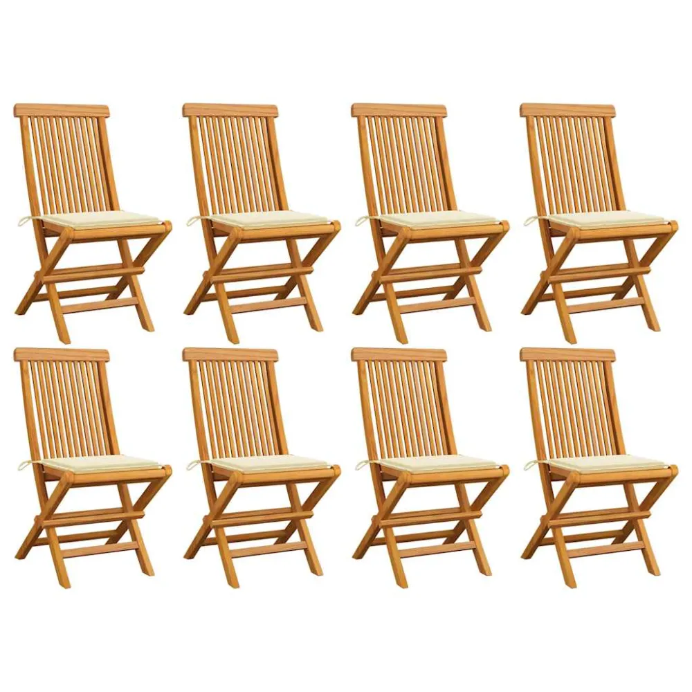 Tuinstoelen 8 st met crèmekleurige kussens massief teakhout vidaXL