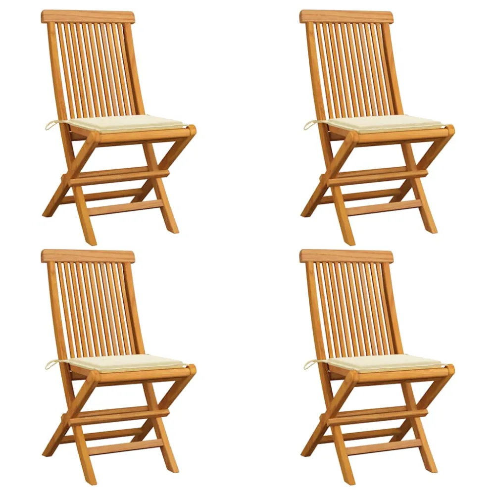 Tuinstoelen 4 st met crèmekleurige kussens massief teakhout vidaXL
