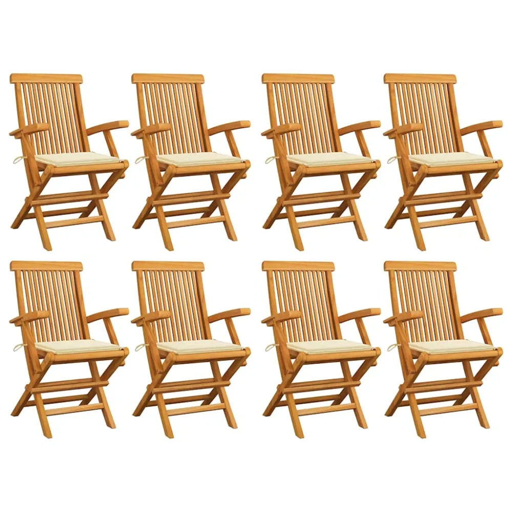 Tuinstoelen 8 st met crèmekleurige kussens massief teakhout vidaXL