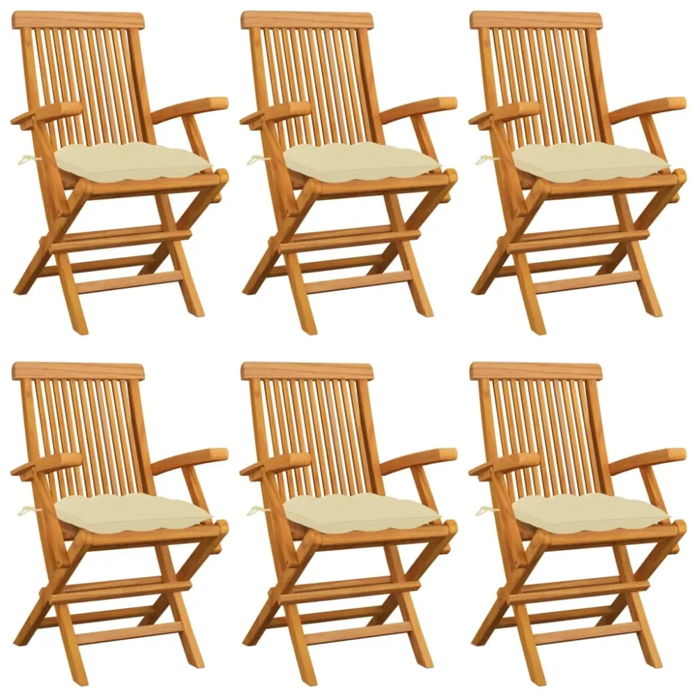 Tuinstoelen 6 st met crèmewitte kussens massief teakhout vidaXL