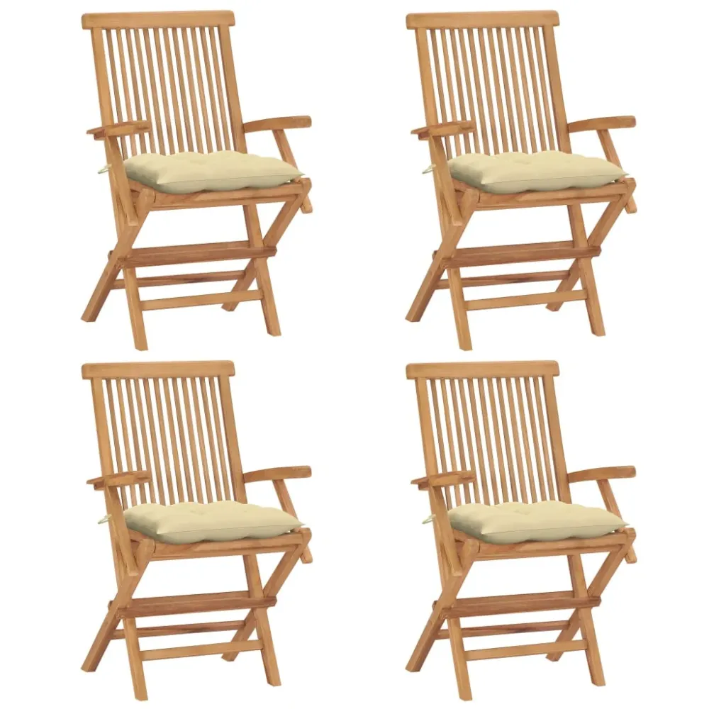 Tuinstoelen 4 st met crèmewitte kussens massief teakhout vidaXL