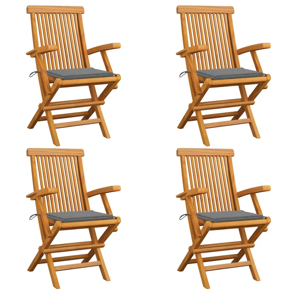 Tuinstoelen 4 st met grijze kussens massief teakhout vidaXL