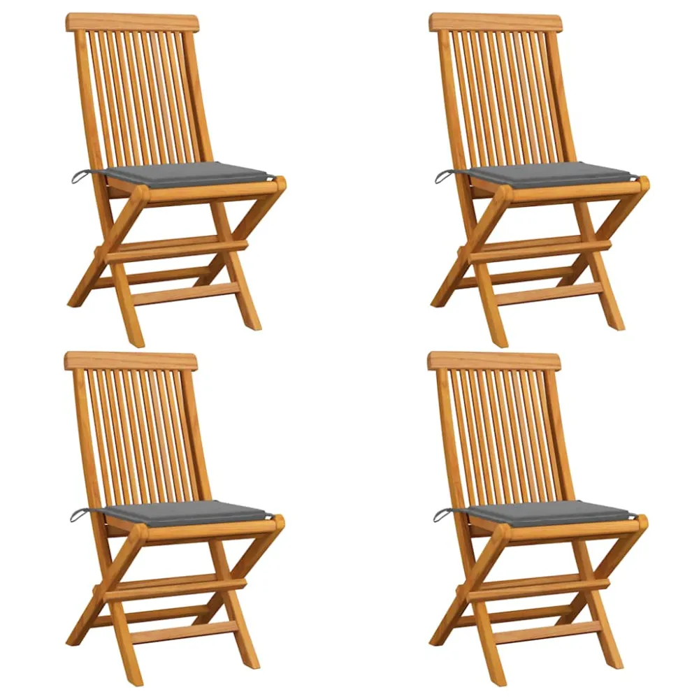 Tuinstoelen 4 st met grijze kussens massief teakhout vidaXL