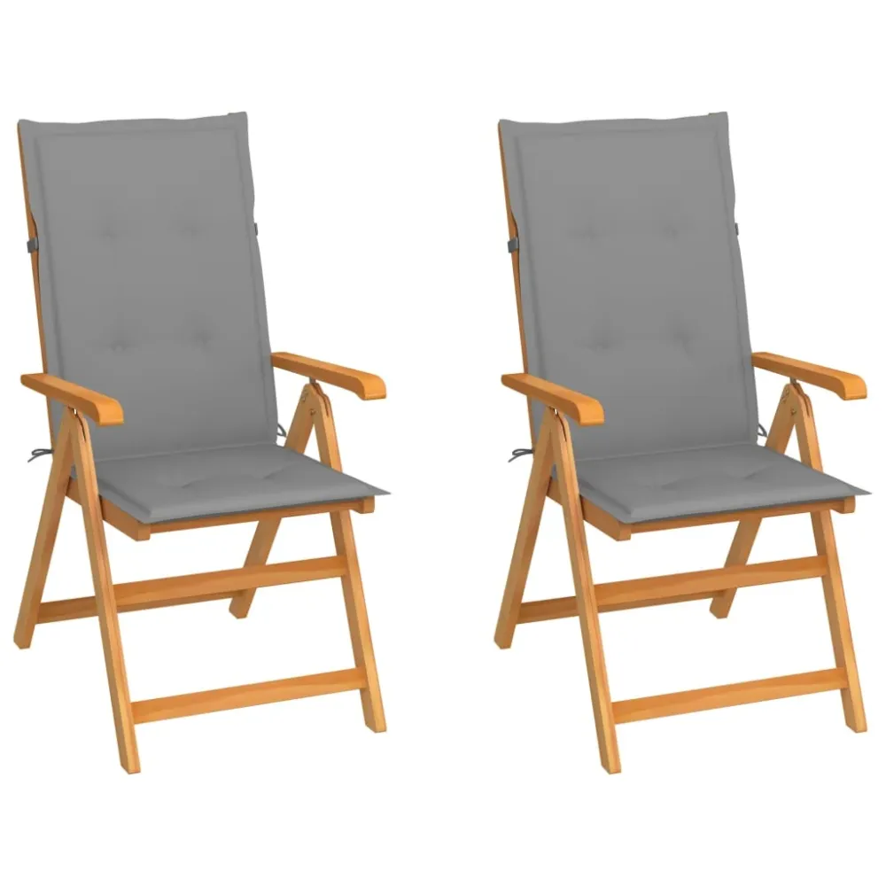 Tuinstoelen 2 st met grijze kussens massief teakhout vidaXL