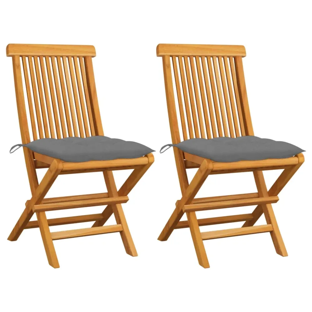 Tuinstoelen 2 st met grijze kussens massief teakhout vidaXL