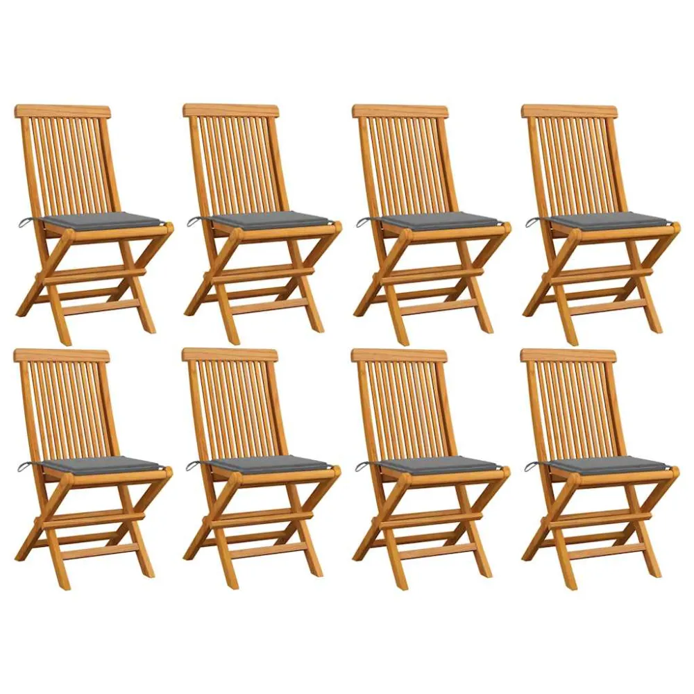 Tuinstoelen 8 st met grijze kussens massief teakhout vidaXL