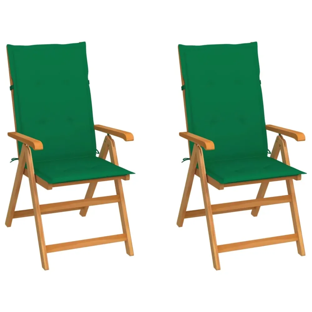 Tuinstoelen 2 st met groene kussens massief teakhout vidaXL