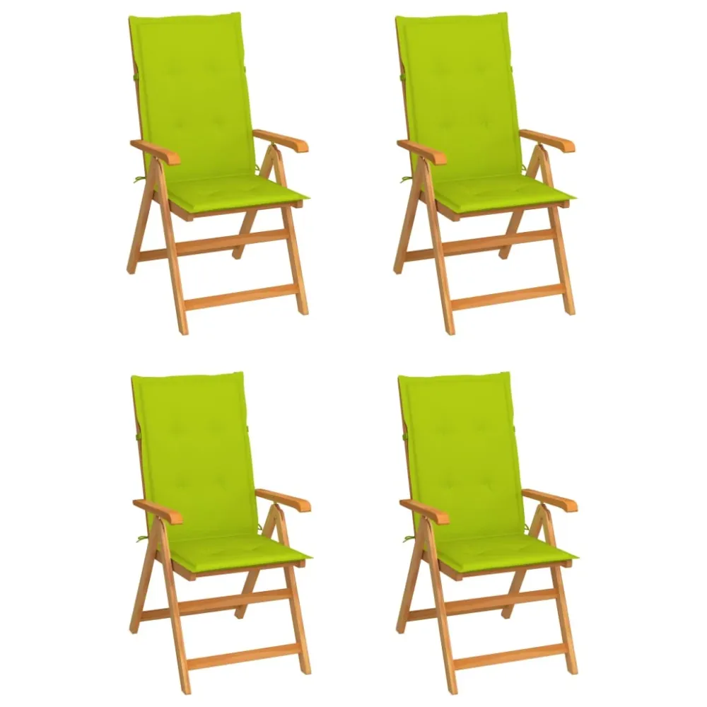 Tuinstoelen 4 st met heldergroene kussens massief teakhout vidaXL