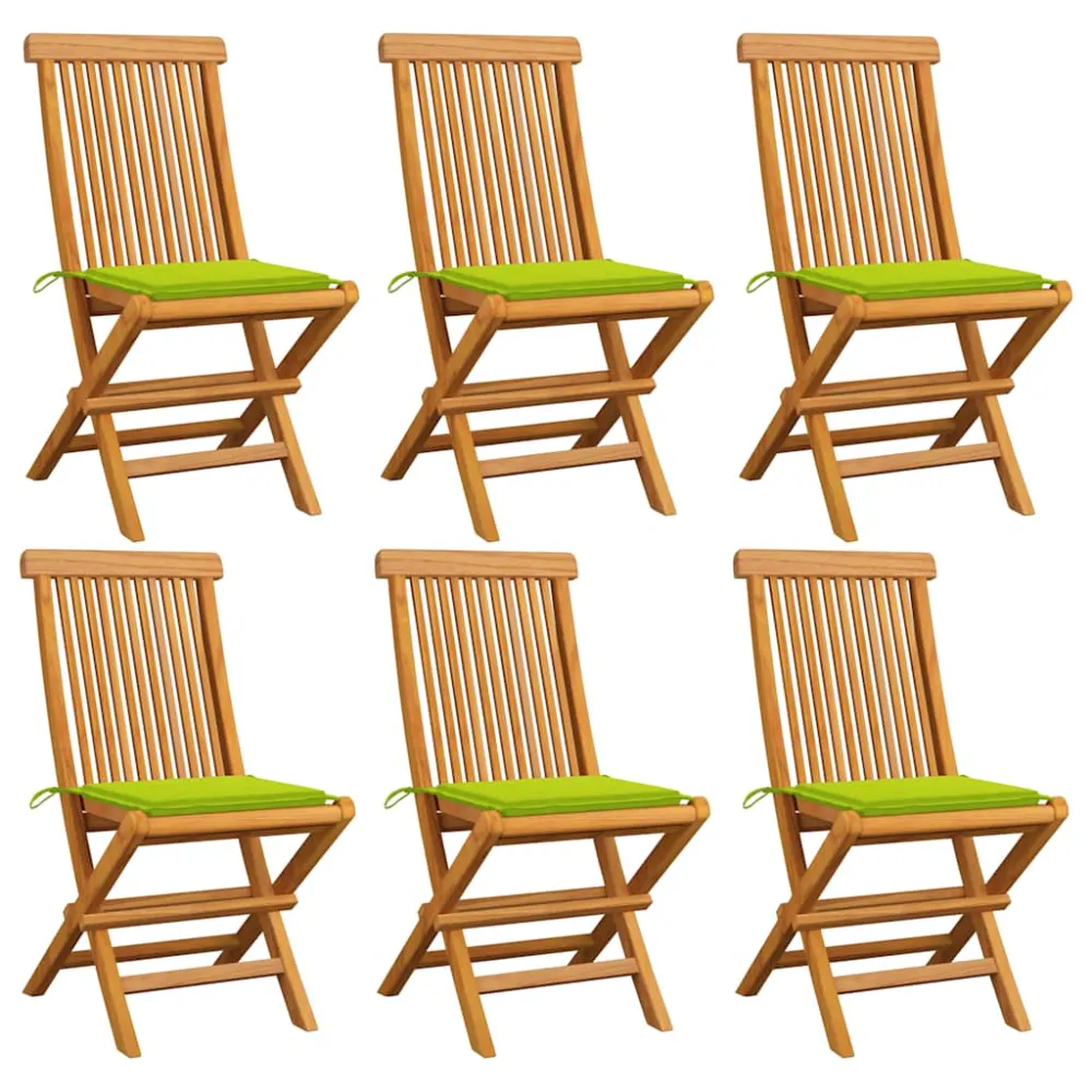 Tuinstoelen 6 st met heldergroene kussens massief teakhout vidaXL