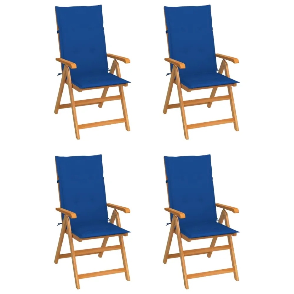 Tuinstoelen 4 st met koningsblauwe kussens massief teakhout vidaXL