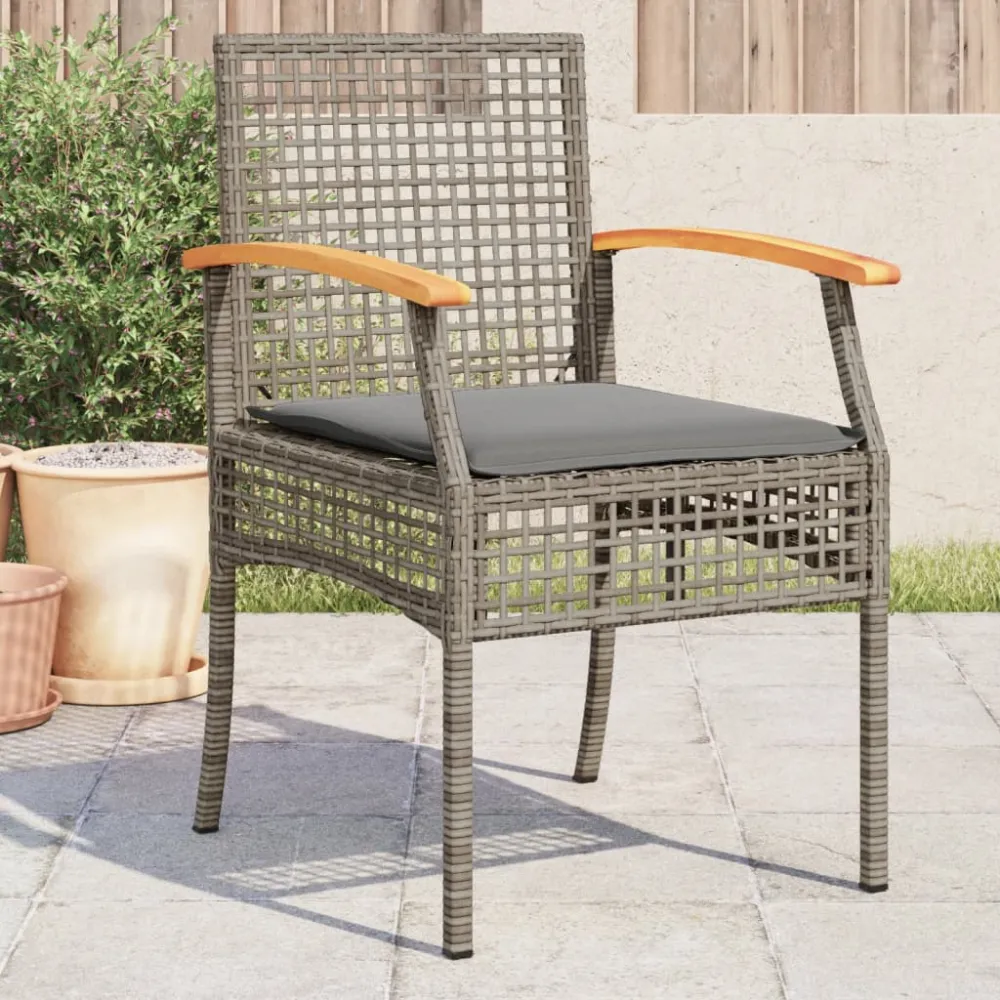 Tuinstoelen 4 st met kussens poly rattan en acaciahout grijs vidaXL