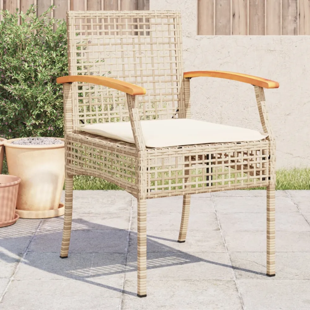 Tuinstoelen 4 st met kussens poly rattan en acaciahout beige vidaXL