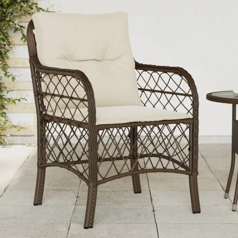 Tuinstoelen 2 st met kussens poly rattan bruin vidaXL
