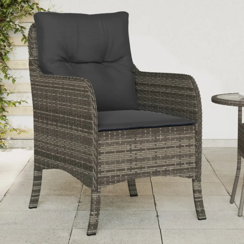 Tuinstoelen 2 st met kussens poly rattan grijs vidaXL