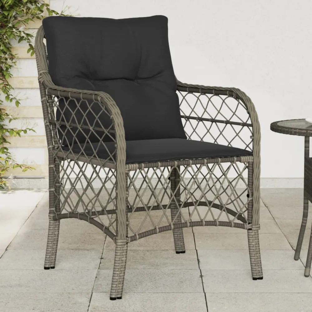 Tuinstoelen 2 st met kussens poly rattan grijs vidaXL