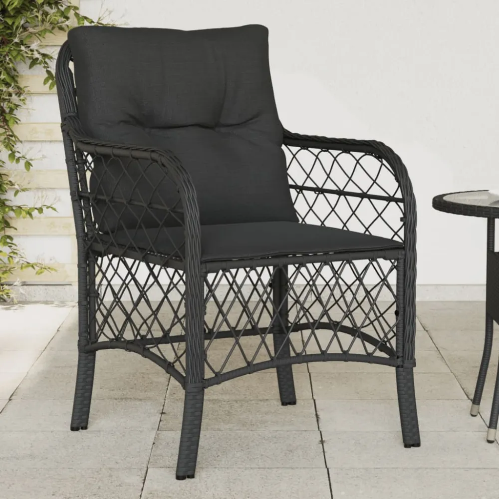 Tuinstoelen 2 st met kussens poly rattan zwart vidaXL