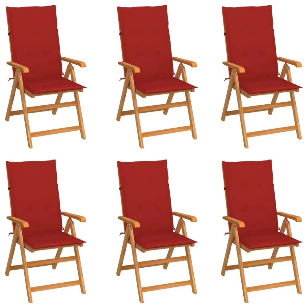 Tuinstoelen 6 st met rode kussens massief teakhout vidaXL