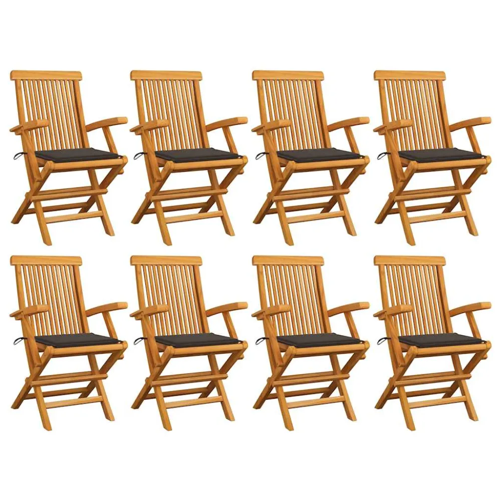 Tuinstoelen 8 st met taupe kussens massief teakhout vidaXL